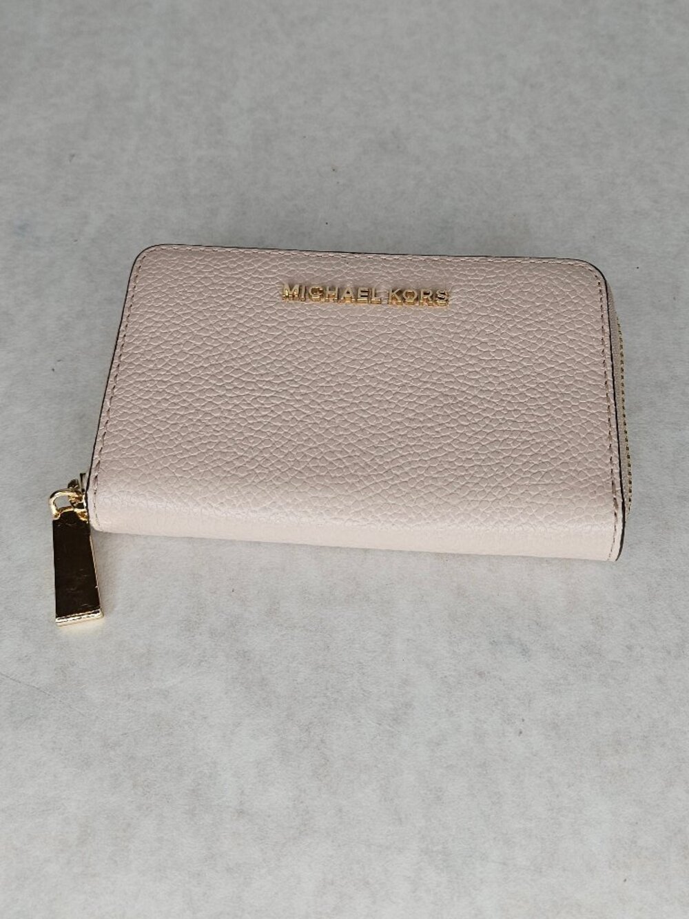 Michael Kors Light Pink Pebbled Jet Set Small Mini Zip Wallet